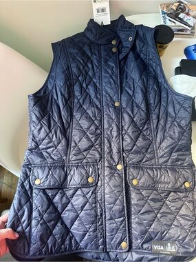 Barbour Navy Quilted Sleeveless Vest with Brass-Tone Snaps